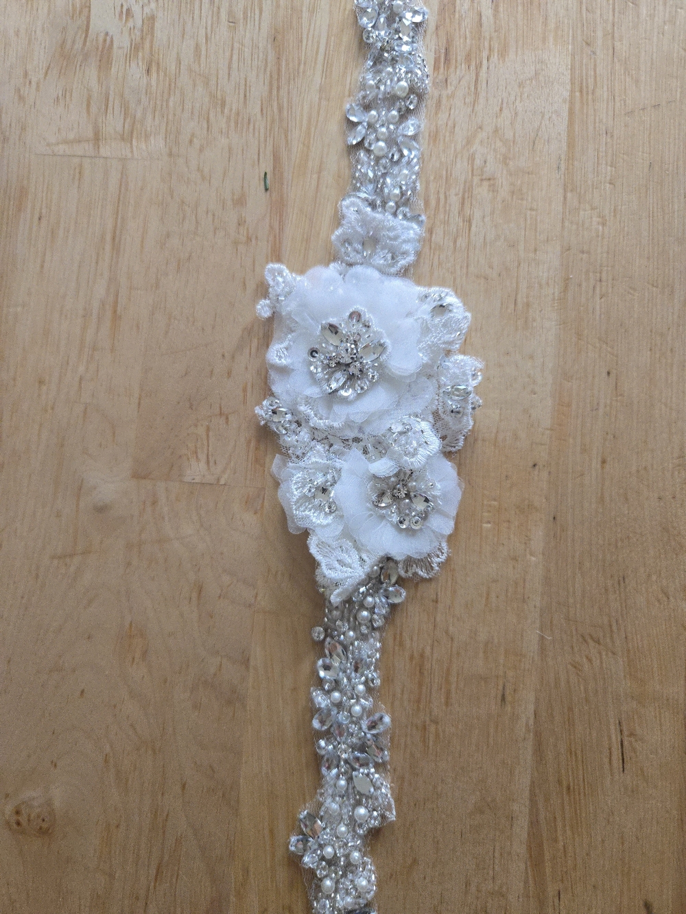 Embellished Floral Bridal Sash - White with Silver Accents